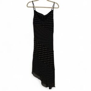 C/Meo Collective Y2K Style Black Patchwork Boho Print Cowl Neck Asymmetric Dress